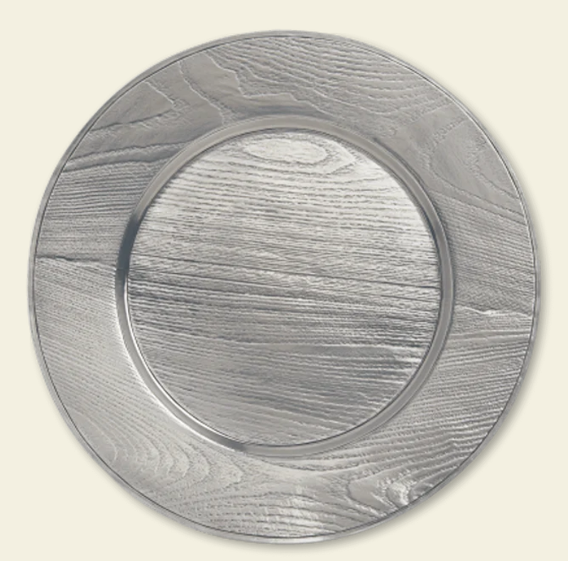 Wood Grain Charger Match Pewter