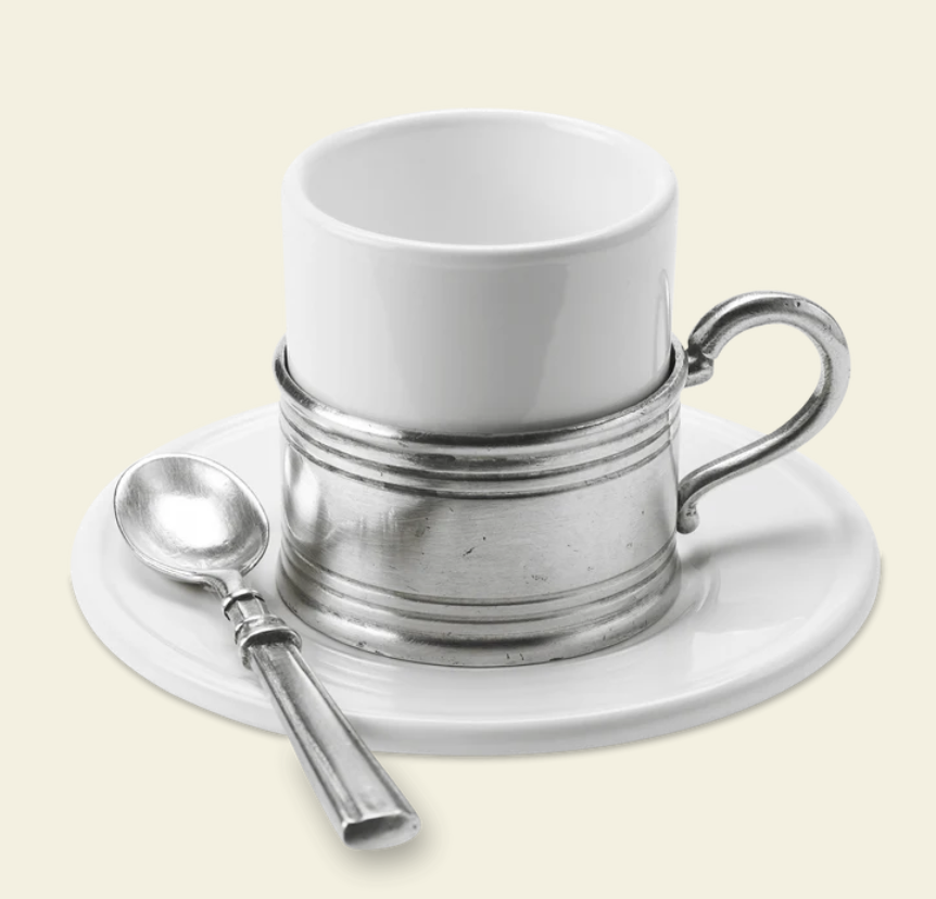 Espresso Cup with Ceramic Saucer by Match Pewter