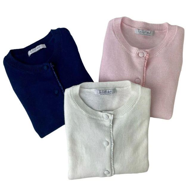 Ruffle Placket Cardigan with Covered Buttons