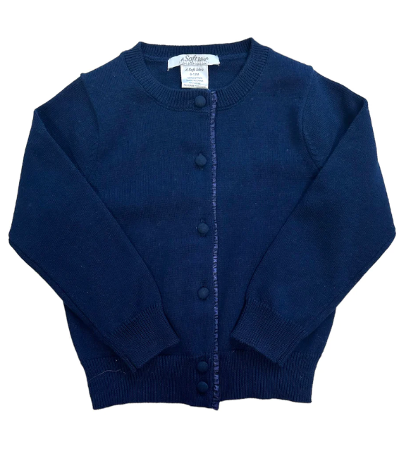 Ruffle Placket Cardigan with Covered Buttons