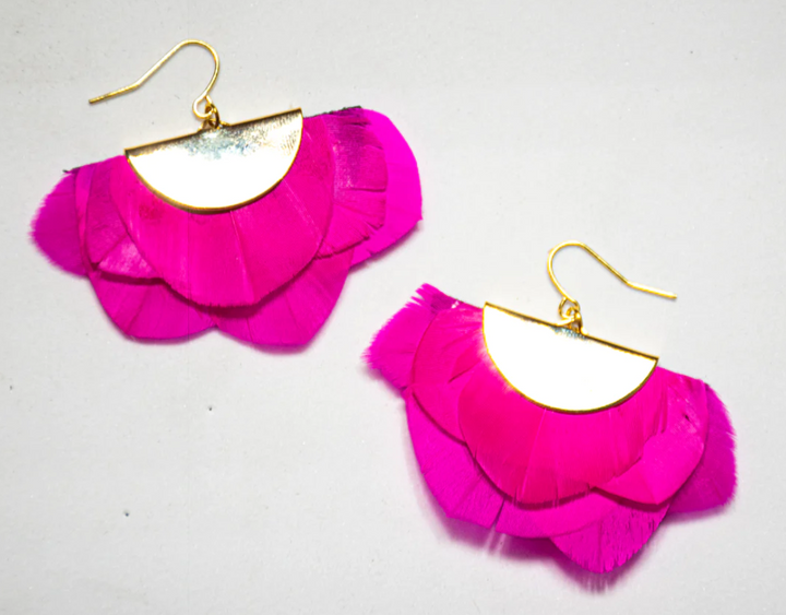 Bird Feather Half Moon Earrings