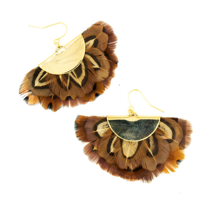 Bird Feather Half Moon Earrings