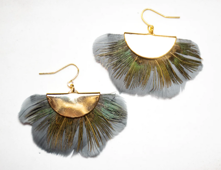 Bird Feather Half Moon Earrings