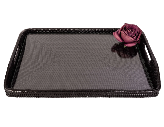 Rectangular Rattan Tray with Glass Insert (3 Sizes)