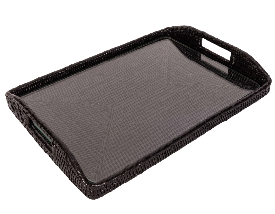Rectangular Rattan Tray with Glass Insert (3 Sizes)