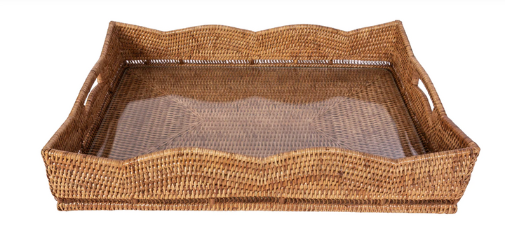 Rattan Scalloped Rectangular Tray