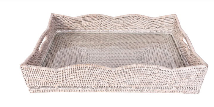 Rattan Scalloped Rectangular Tray