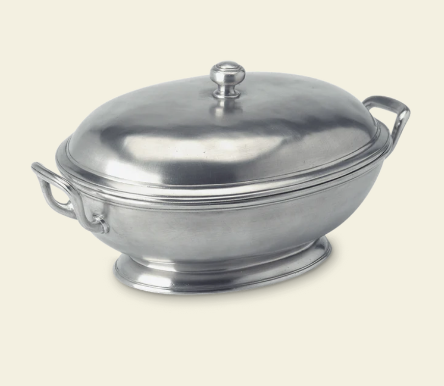 Footed Oval Tureen with Handles by Match Pewter