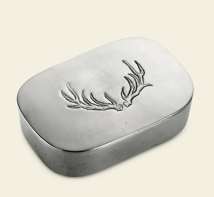 Simple Covered Box, Monogram or Antler Motif by Match Pewter