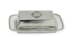 Covered Pewter and Porcelain Butter Dish