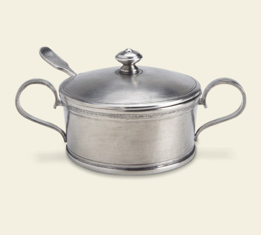 Sugar Bowl with handles and spoon by Match Pewter