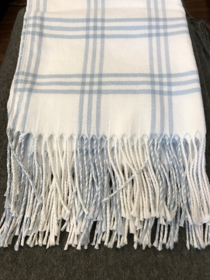 Windowpane Check Flannel Blanket with Fringe