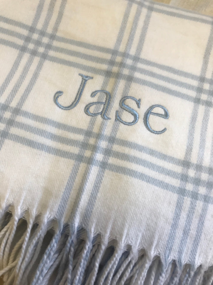 Windowpane Check Flannel Blanket with Fringe