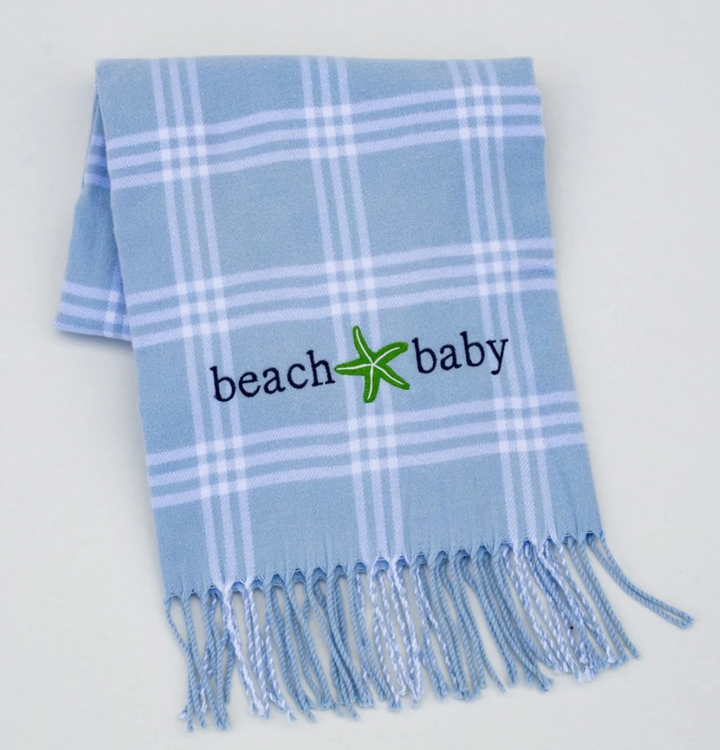 Windowpane Check Flannel Blanket with Fringe