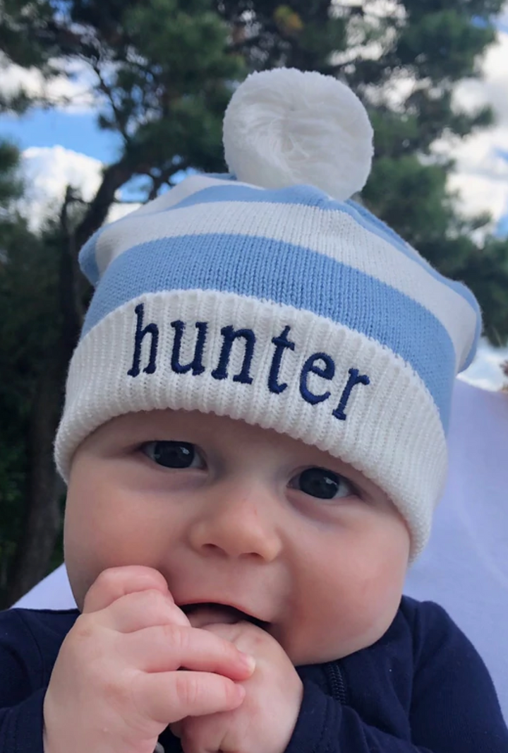 Striped Cotton Baby Hat with PomPom