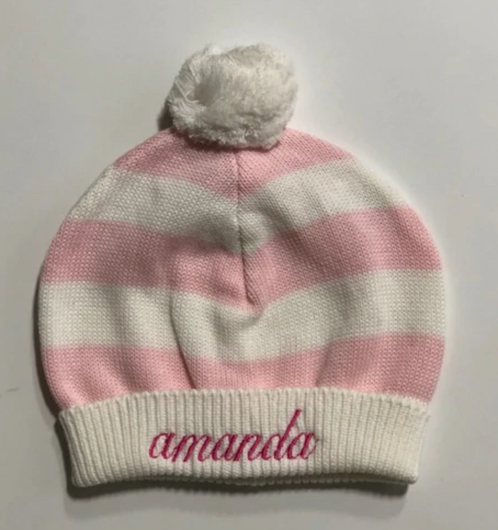 Striped Cotton Baby Hat with PomPom