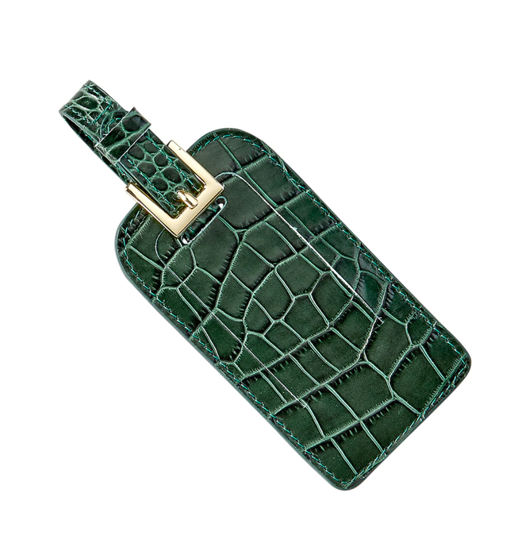 Crocodile Embossed Leather Luggage Tag