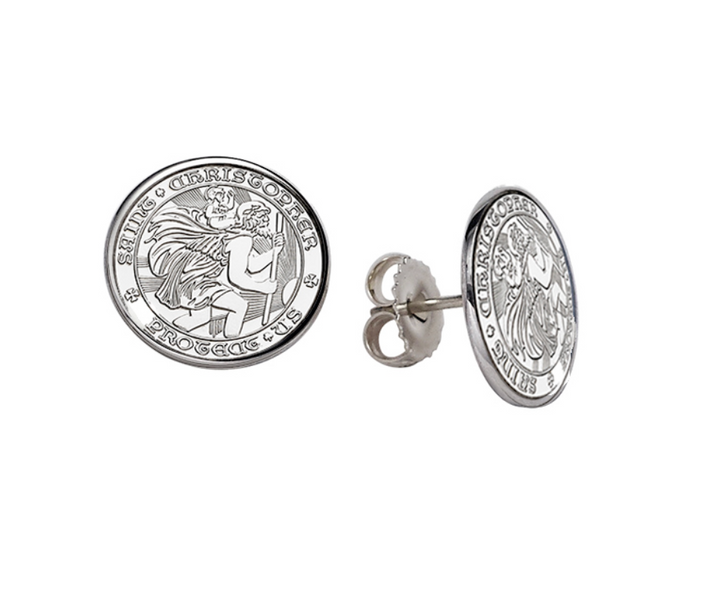 Enameled St. Christopher Stud Earrings