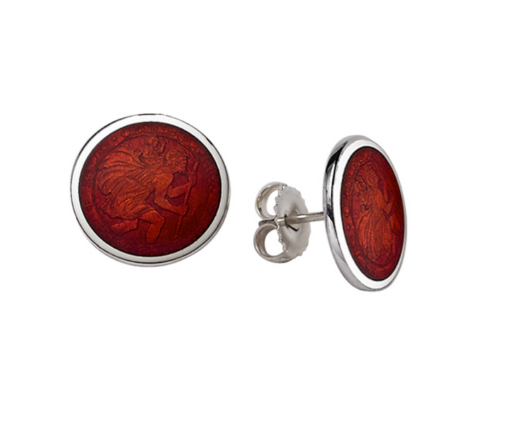 Enameled St. Christopher Stud Earrings