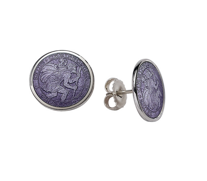 Enameled St. Christopher Stud Earrings