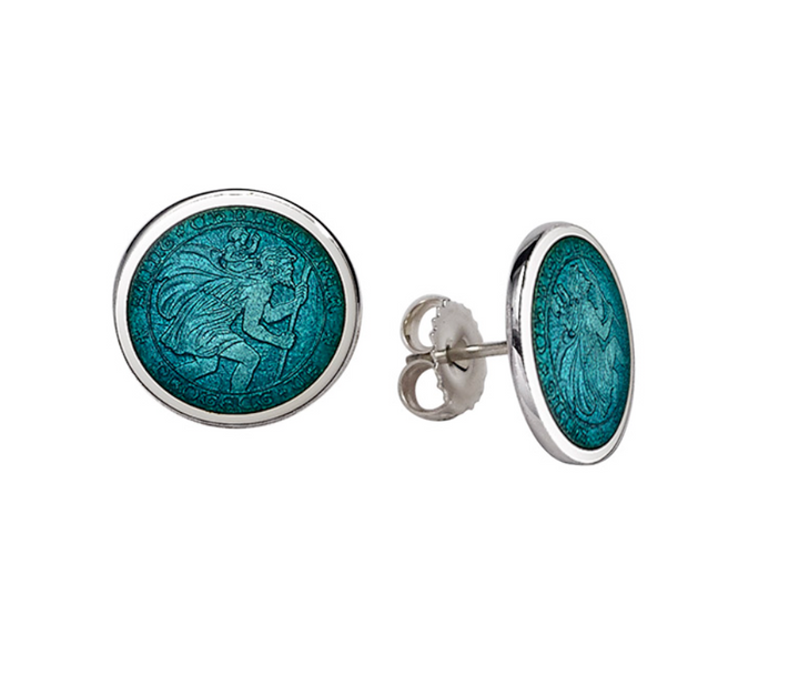 Enameled St. Christopher Stud Earrings