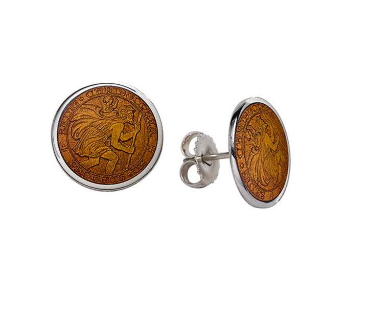 Enameled St. Christopher Stud Earrings