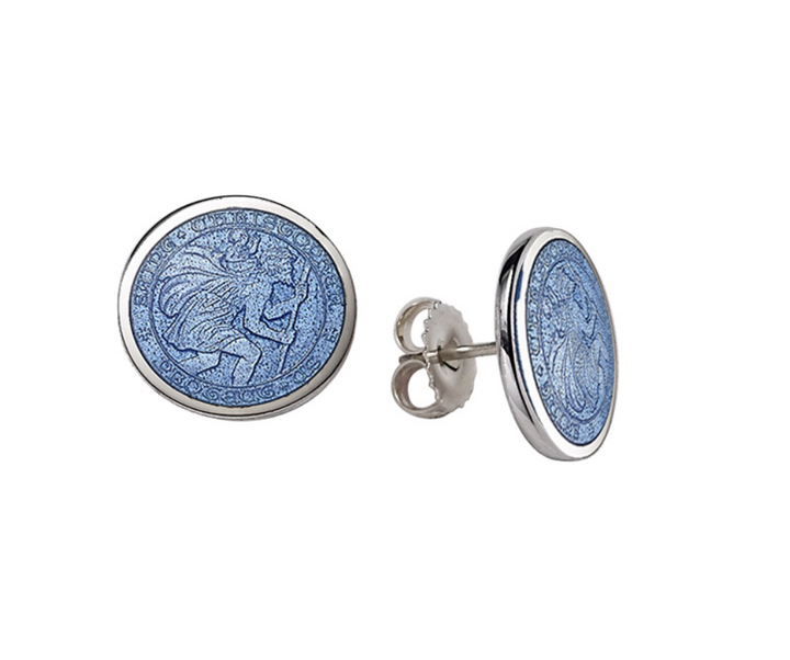 Enameled St. Christopher Stud Earrings