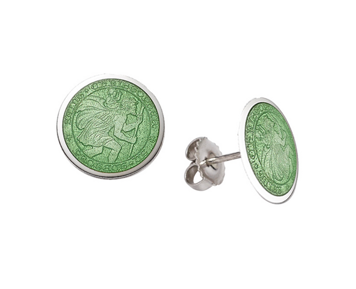 Enameled St. Christopher Stud Earrings