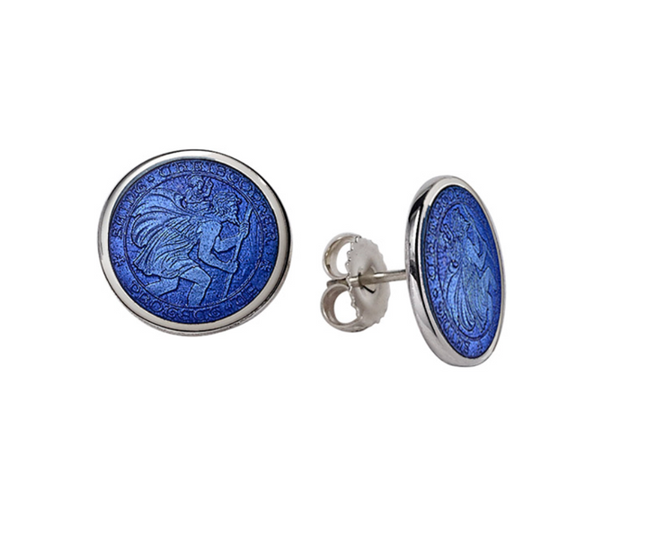 Enameled St. Christopher Stud Earrings