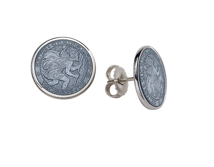 Enameled St. Christopher Stud Earrings