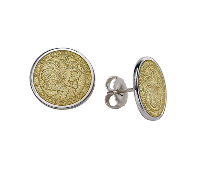 Enameled St. Christopher Stud Earrings