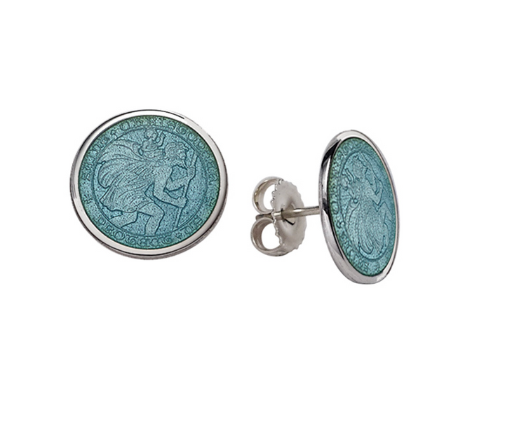 Enameled St. Christopher Stud Earrings