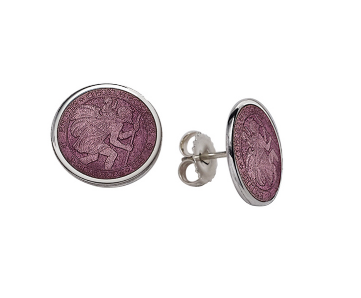 Enameled St. Christopher Stud Earrings