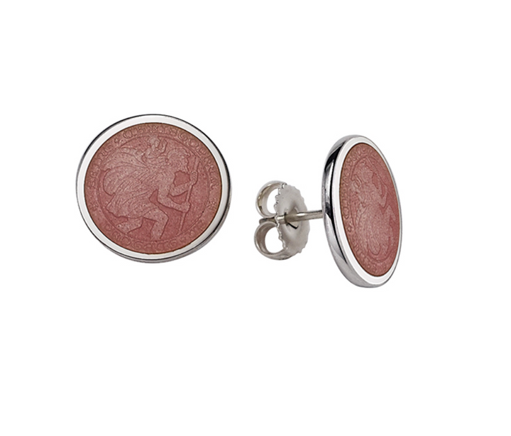 Enameled St. Christopher Stud Earrings