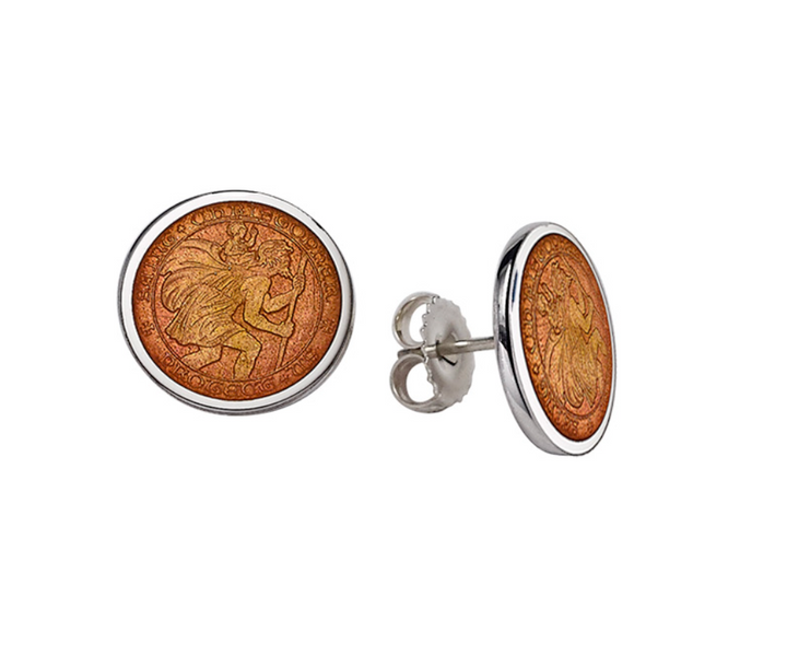 Enameled St. Christopher Stud Earrings