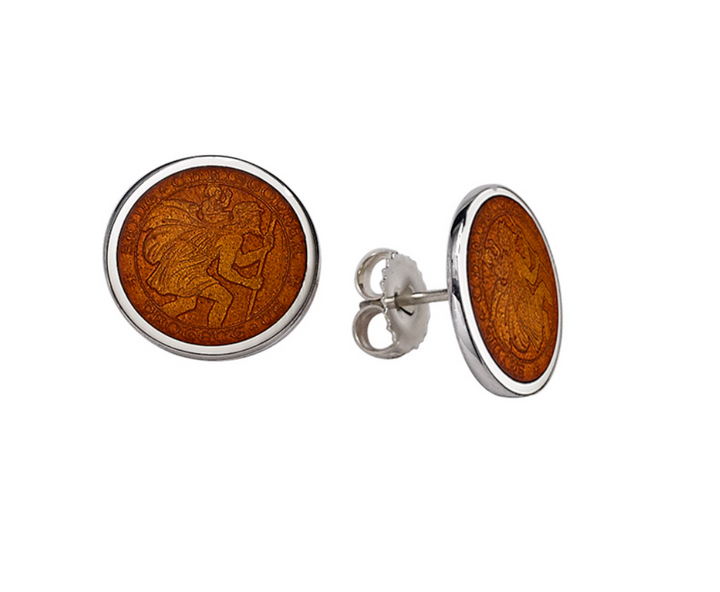 Enameled St. Christopher Stud Earrings