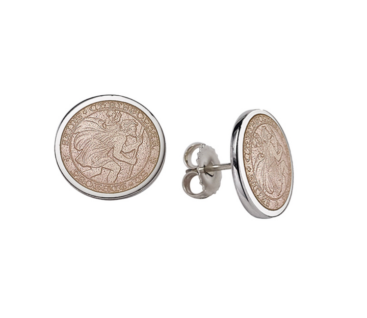 Enameled St. Christopher Stud Earrings