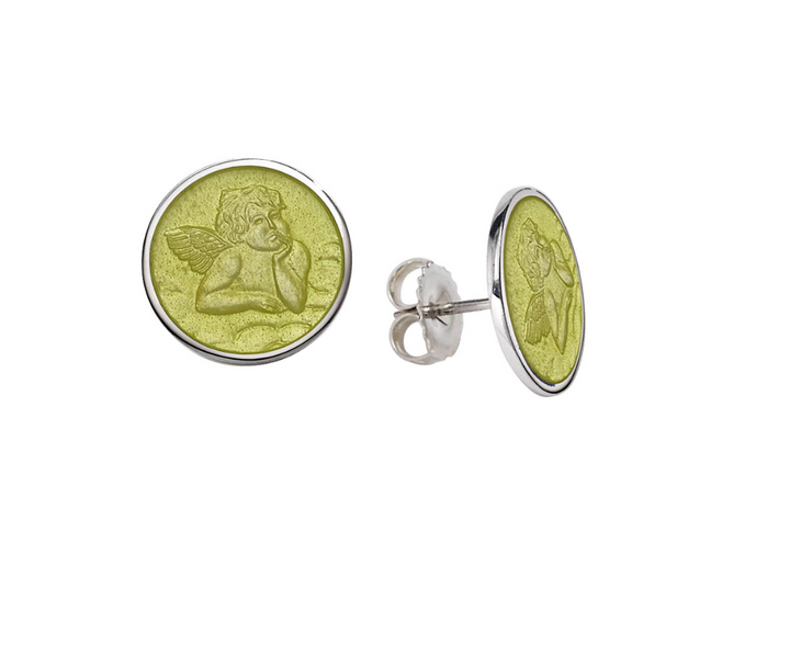 Enameled St. Christopher Stud Earrings