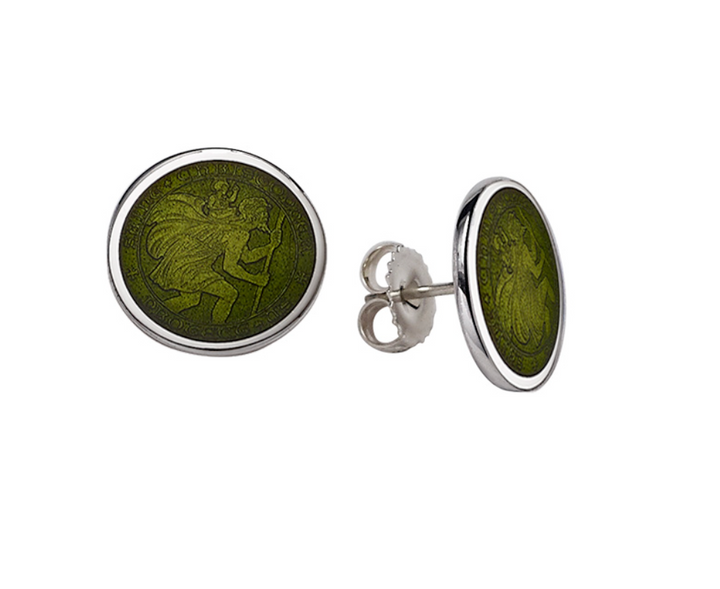 Enameled St. Christopher Stud Earrings