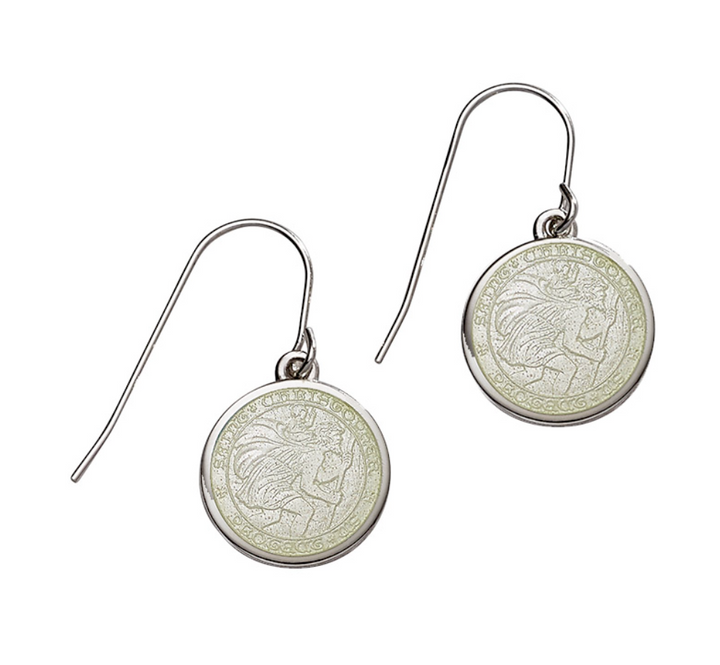 Enameled St. Christopher Drop Earrings