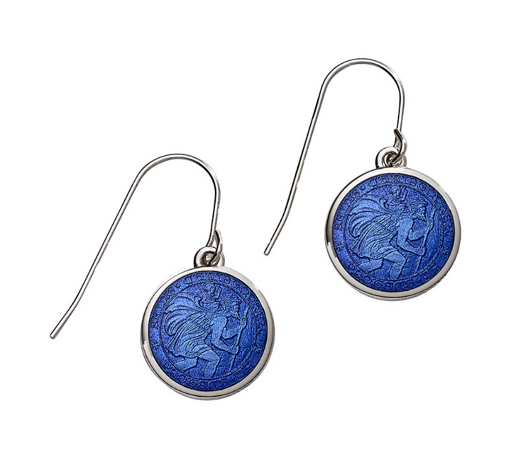 Enameled St. Christopher Drop Earrings