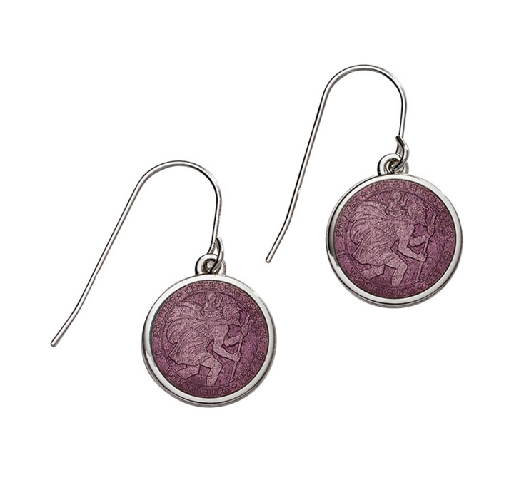 Enameled St. Christopher Drop Earrings