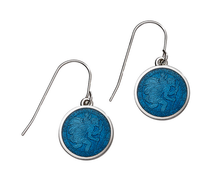 Enameled St. Christopher Drop Earrings