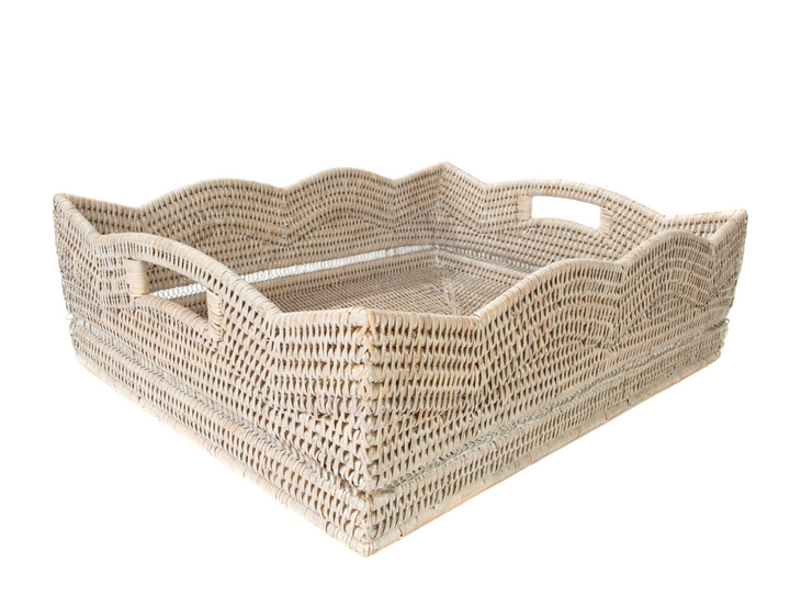 Scalloped Rattan Rectangular Tray  20 x 16