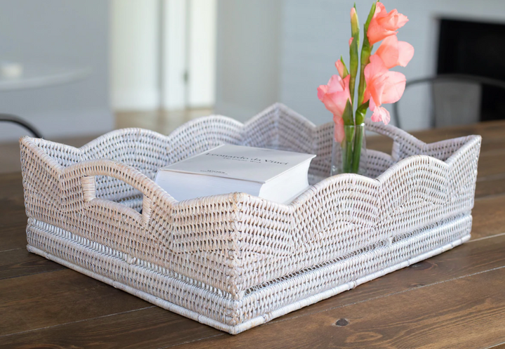 Scalloped Rattan Rectangular Tray  20 x 16