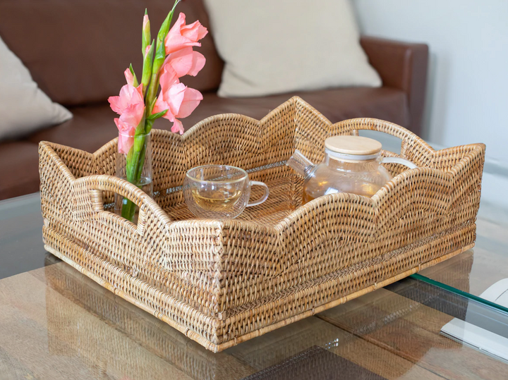 Scalloped Rattan Rectangular Tray  20 x 16