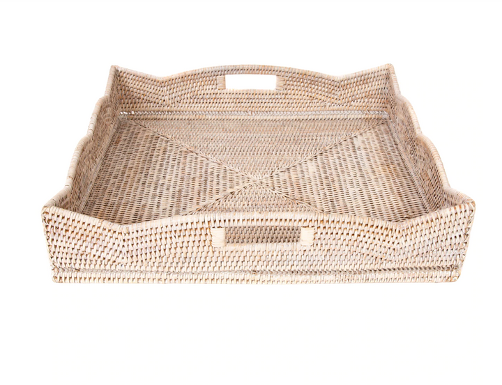 Scalloped Rattan Square Tray, Large 24 x 24