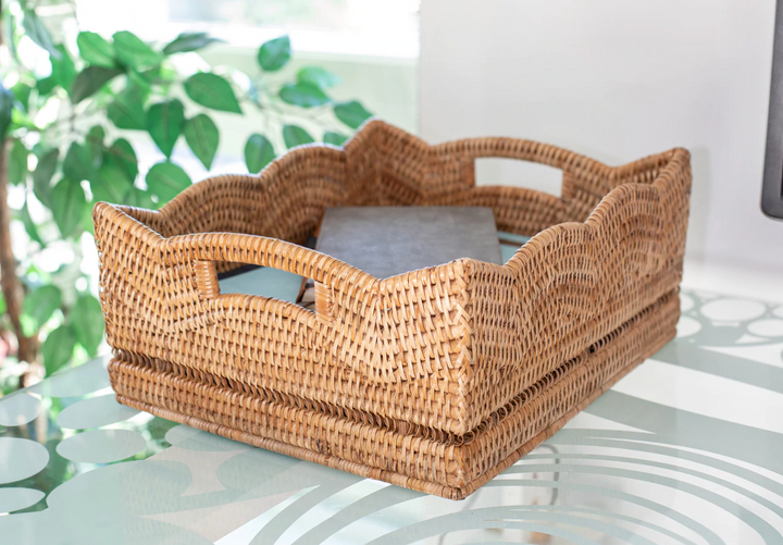 Scalloped Rattan Shelf Basket