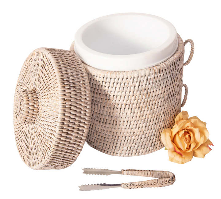 Rattan Ice Bucket with Tongs
