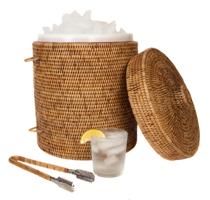 Rattan Ice Bucket with Tongs